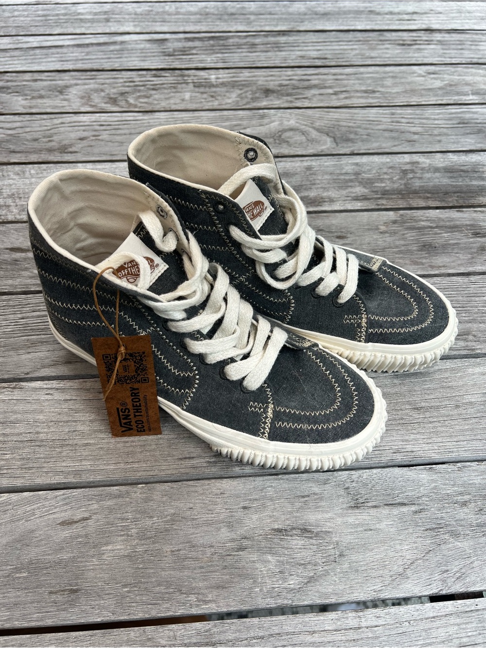 Vans Blue/Grey and Cream High-Top Sneakers with Contrast Stitching